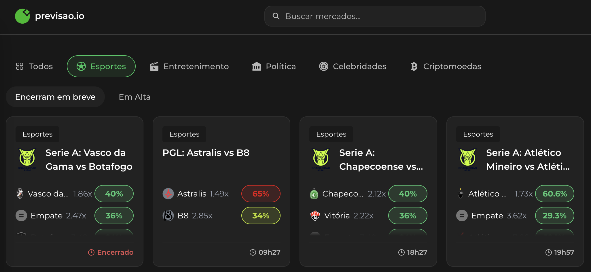Previsões esportivas na previsao.io
